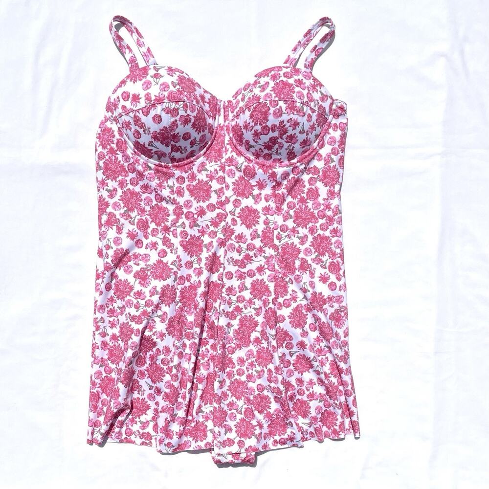 Albion Fit Swim Dress One Piece Swimsuit Athena Floral Print Womens Large Pink